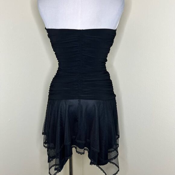 Vintage 90s Jessica McClintock Gunne Sax Dress 5/6 Black Tulle Strapless Ruc… - Picture 2 of 9